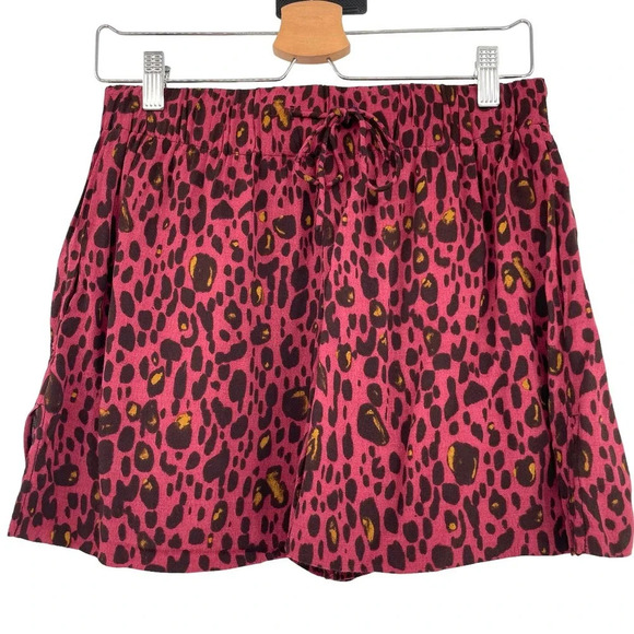 & Other Stories Shorts Leopard Cheetah Print Drawstring Pull-On Maroon Size US 6 - Picture 2 of 10